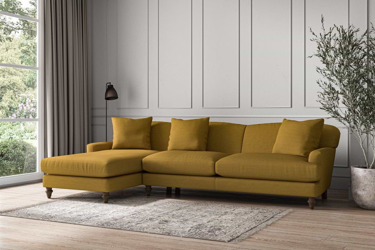 Deni Grand Left Hand Chaise Sofa - Recycled Cotton Ochre-MAKE TO ORDER-Nkuku