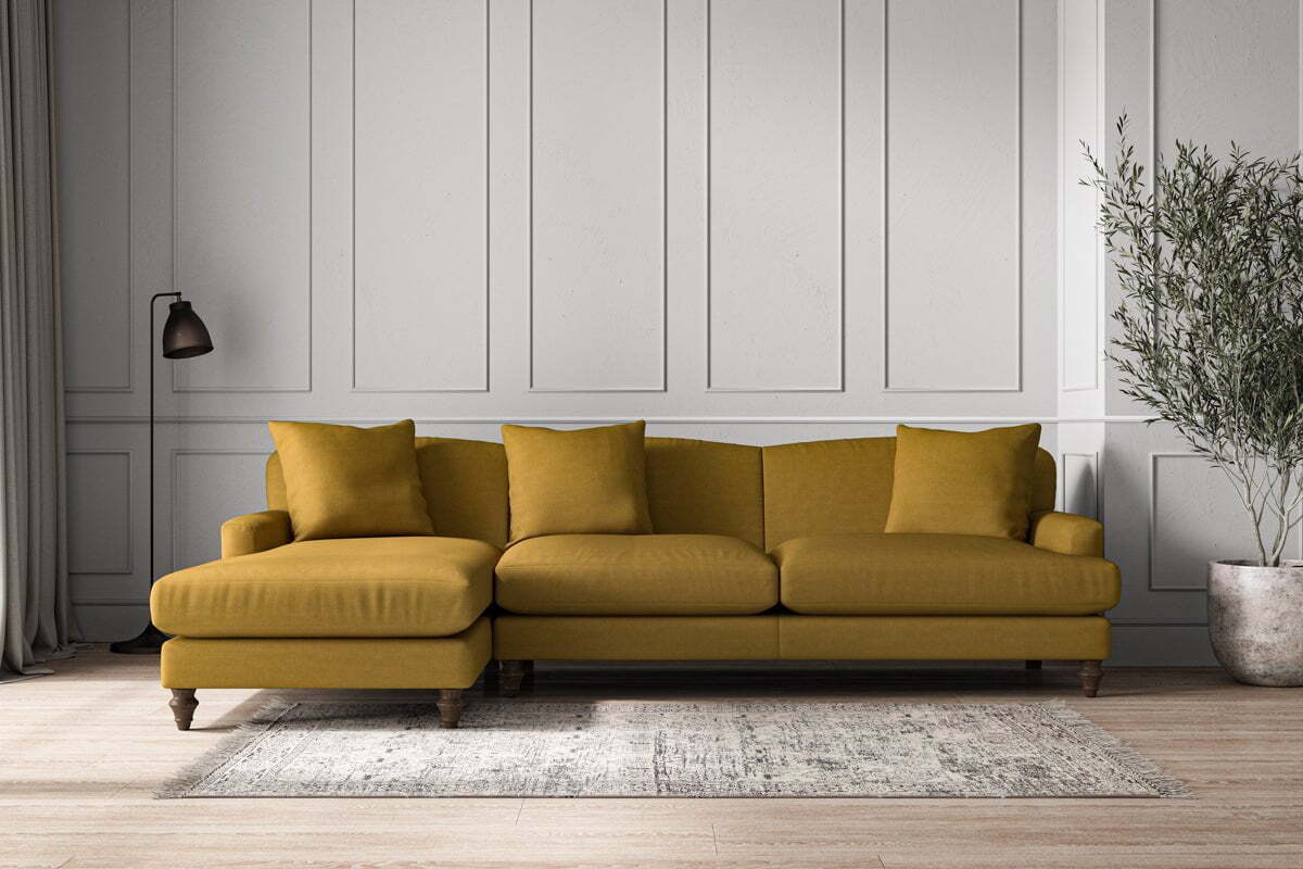Deni Grand Left Hand Chaise Sofa - Recycled Cotton Ochre-MAKE TO ORDER-Nkuku