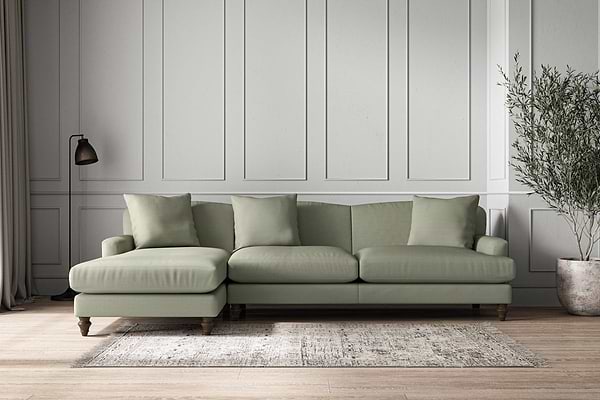 Deni Grand Left Hand Chaise Sofa - Recycled Cotton Seaspray-MAKE TO ORDER-Nkuku