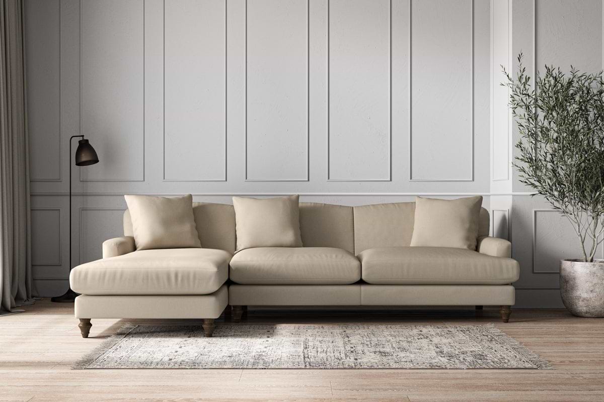 Deni Grand Left Hand Chaise Sofa - Recycled Cotton Stone-MAKE TO ORDER-Nkuku