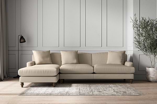 Deni Grand Left Hand Chaise Sofa - Recycled Cotton Stone