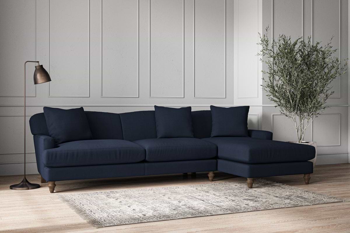 Deni Grand Right Hand Chaise Sofa - Brera Linen Indigo