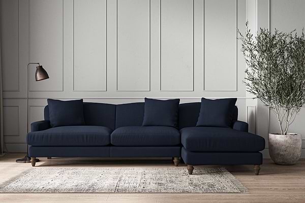 Deni Grand Right Hand Chaise Sofa - Brera Linen Indigo