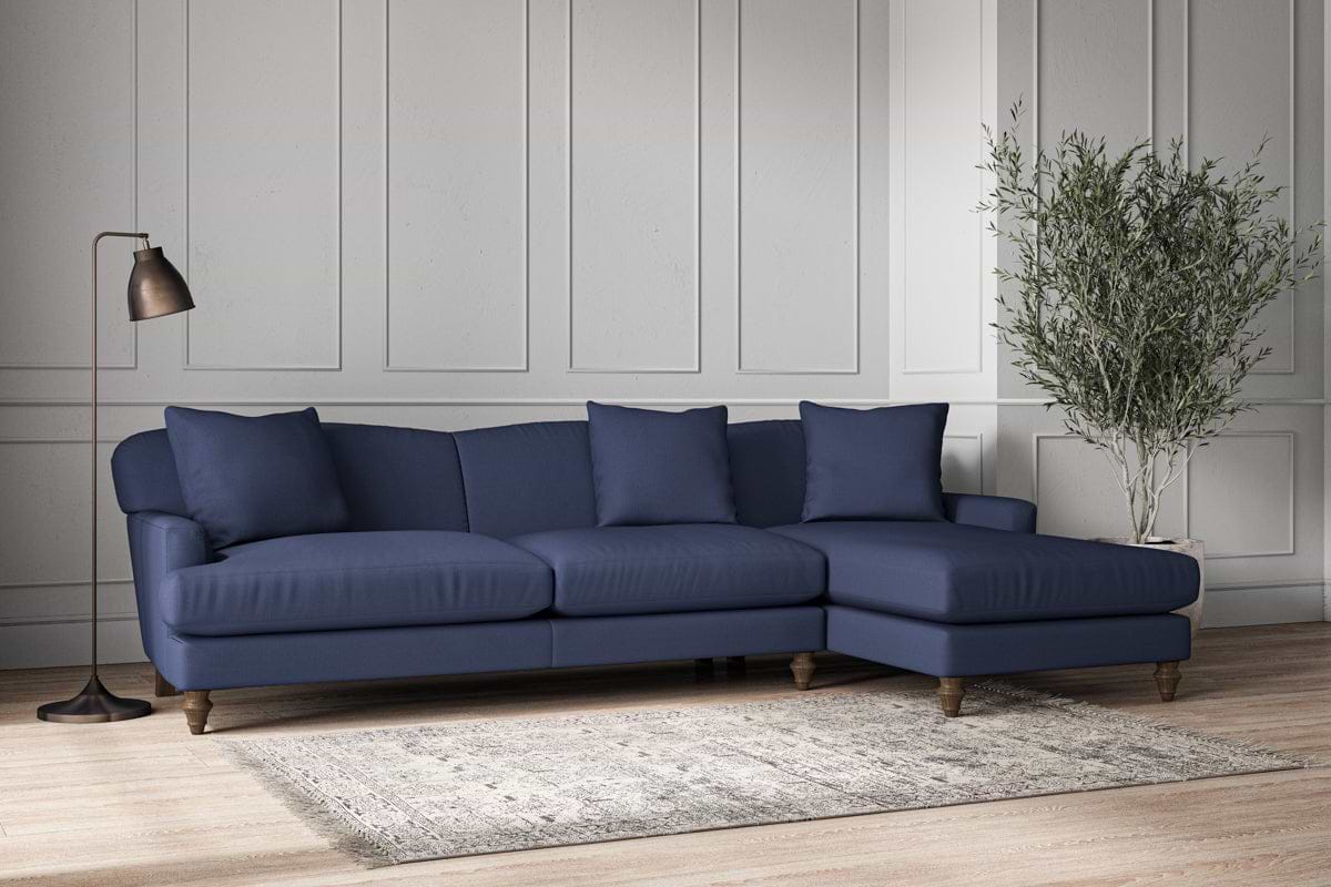 Deni Grand Right Hand Chaise Sofa - Recycled Cotton Navy