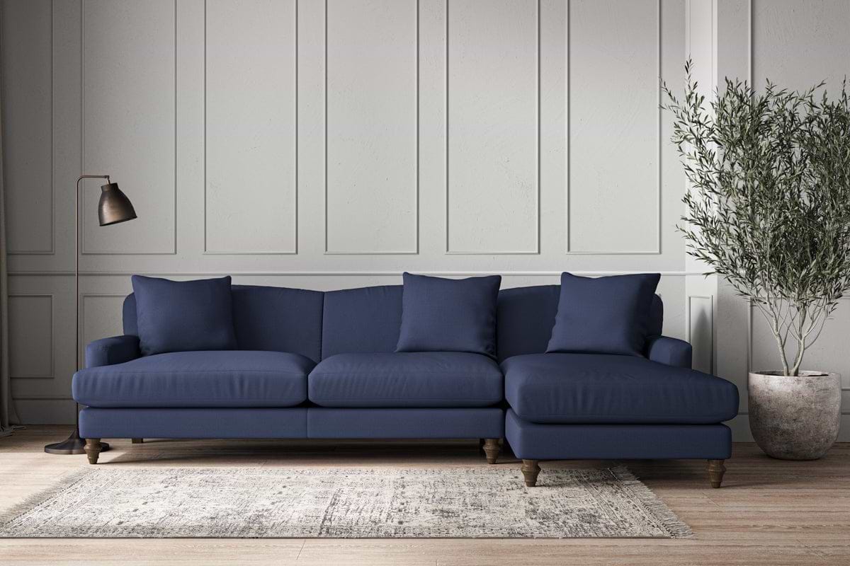Deni Grand Right Hand Chaise Sofa - Recycled Cotton Navy-MAKE TO ORDER-Nkuku
