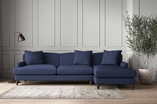 Deni Grand Right Hand Chaise Sofa - Recycled Cotton Navy