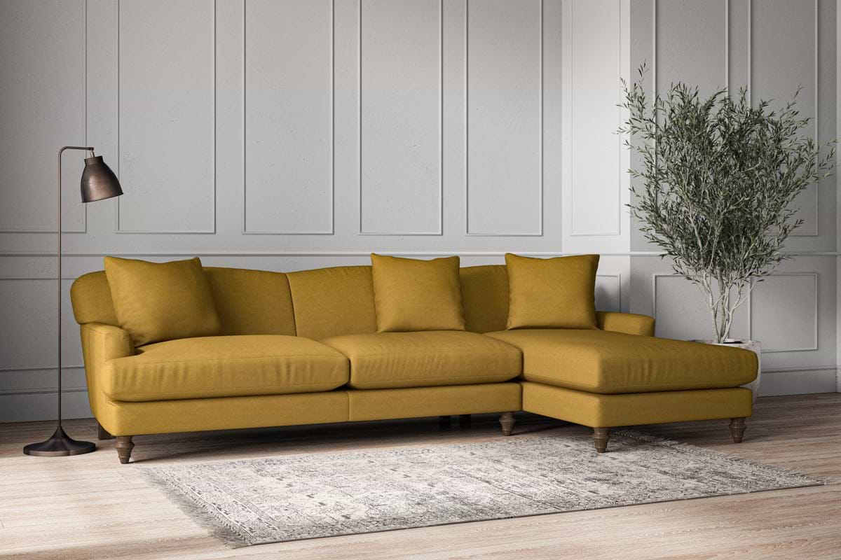 Deni Grand Right Hand Chaise Sofa - Recycled Cotton Ochre