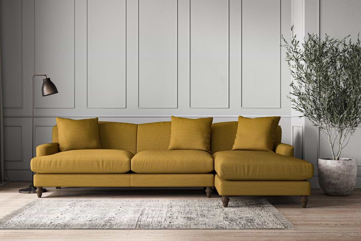 Deni Grand Right Hand Chaise Sofa - Recycled Cotton Ochre-MAKE TO ORDER-Nkuku