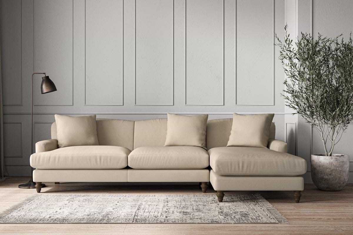 Deni Grand Right Hand Chaise Sofa - Recycled Cotton Stone-MAKE TO ORDER-Nkuku