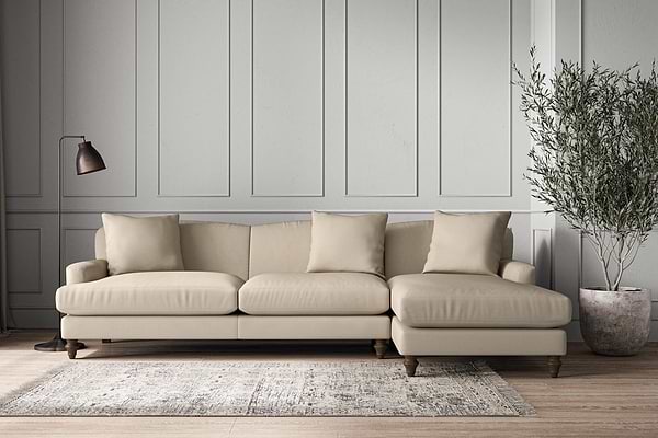Deni Grand Right Hand Chaise Sofa - Recycled Cotton Stone