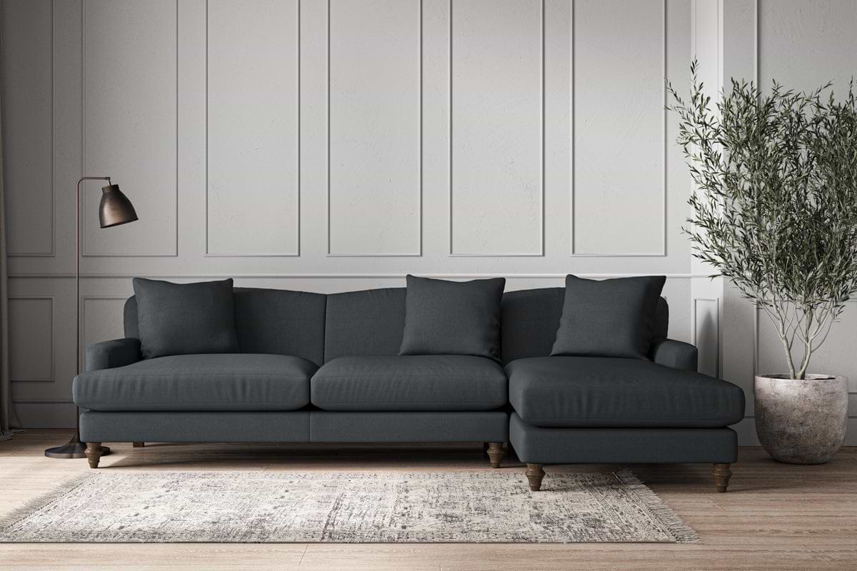 Deni Grand Right Hand Chaise Sofa - Recycled Cotton Thunder-MAKE TO ORDER-Nkuku