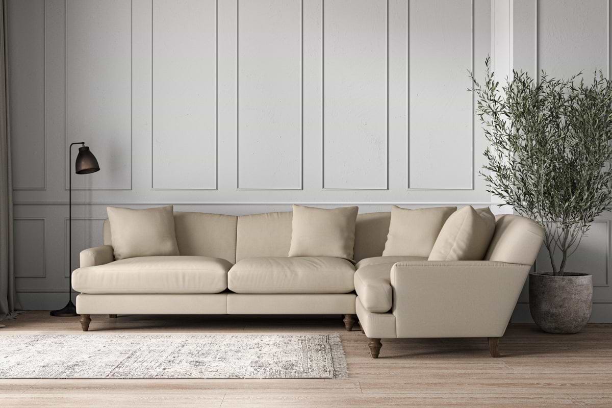 Deni Grand Right Hand Corner Sofa - Recycled Cotton Stone-MAKE TO ORDER-Nkuku