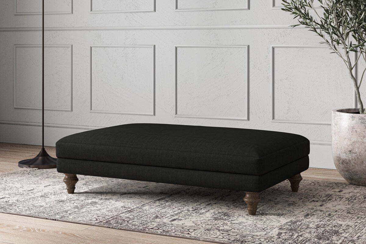 Deni Large Footstool - Brera Linen Charcoal-MAKE TO ORDER-Nkuku