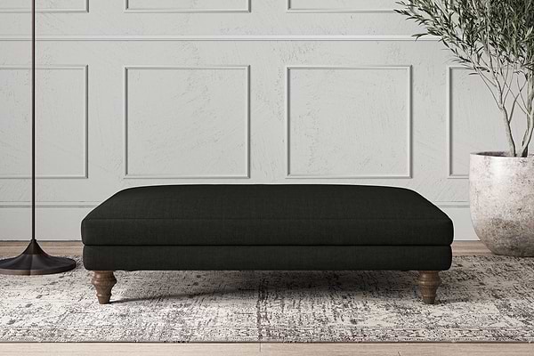 Deni Large Footstool - Brera Linen Charcoal-MAKE TO ORDER-Nkuku