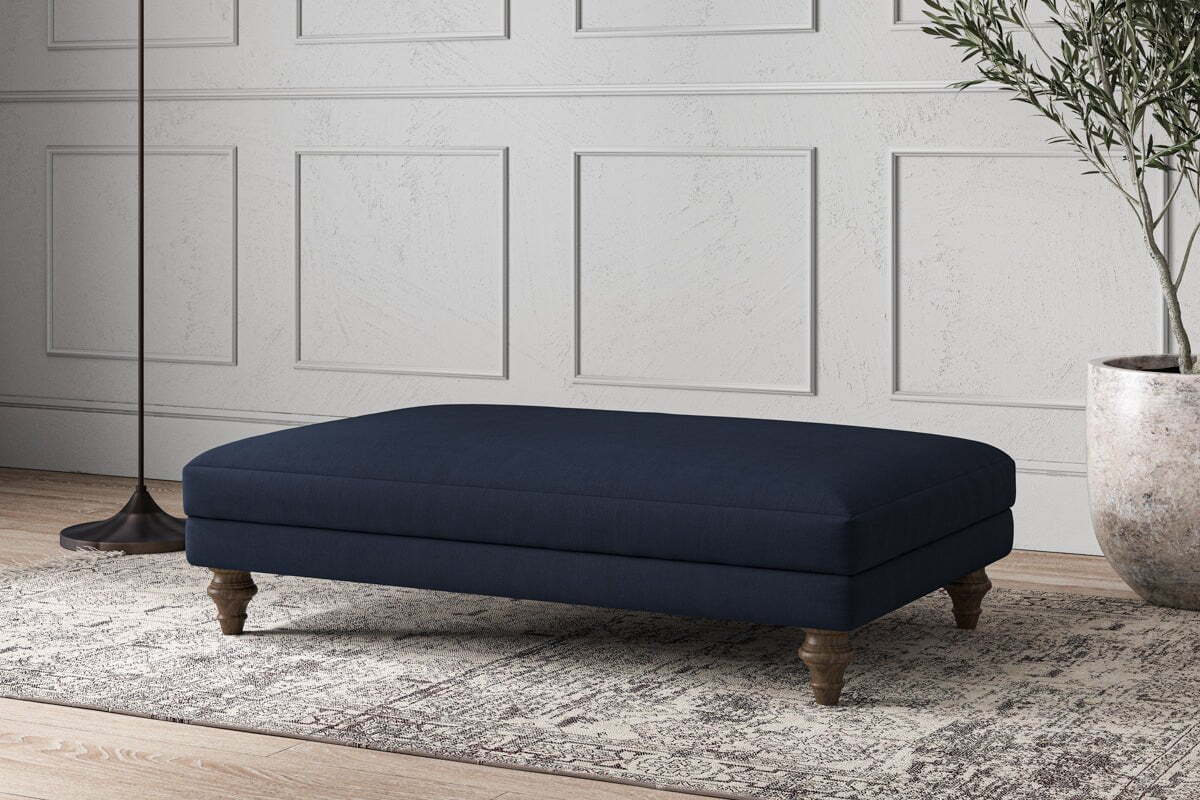 Deni Large Footstool - Brera Linen Indigo-MAKE TO ORDER-Nkuku