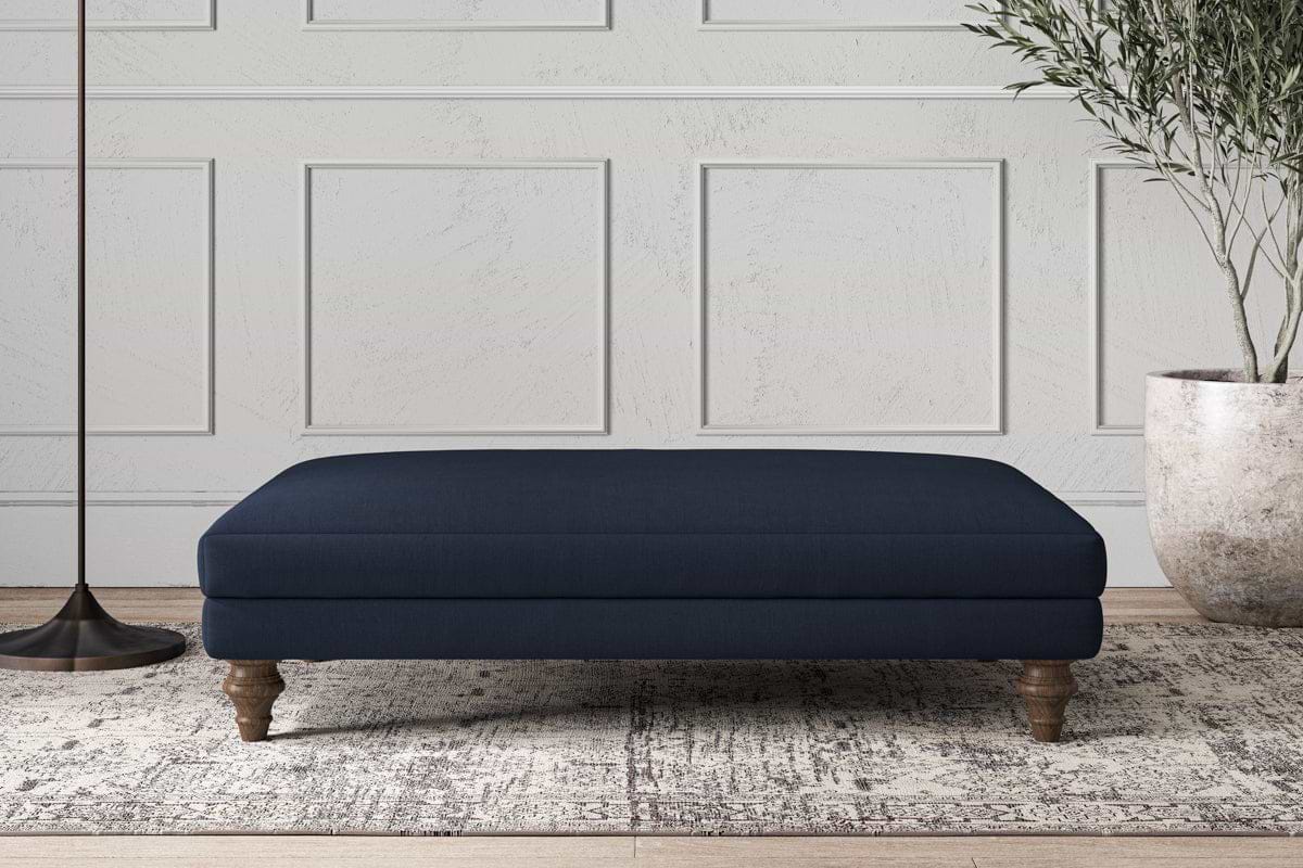 Deni Large Footstool - Brera Linen Indigo-MAKE TO ORDER-Nkuku