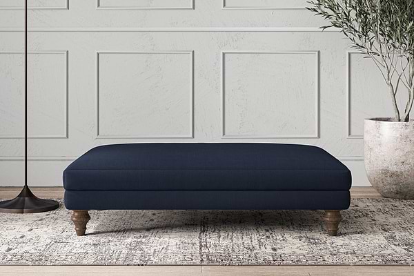 Deni Large Footstool - Brera Linen Indigo-MAKE TO ORDER-Nkuku