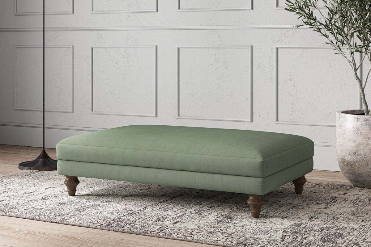 Deni Large Footstool - Brera Linen Jade-MAKE TO ORDER-Nkuku