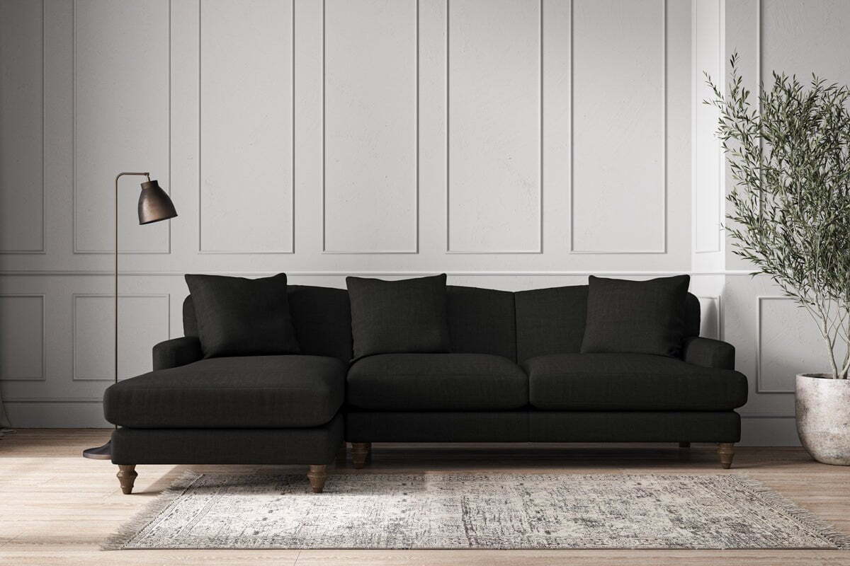 Deni Large Left Hand Chaise Sofa - Brera Linen Charcoal-MAKE TO ORDER-Nkuku