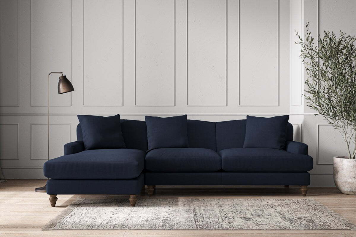 Deni Large Left Hand Chaise Sofa - Brera Linen Indigo-MAKE TO ORDER-Nkuku