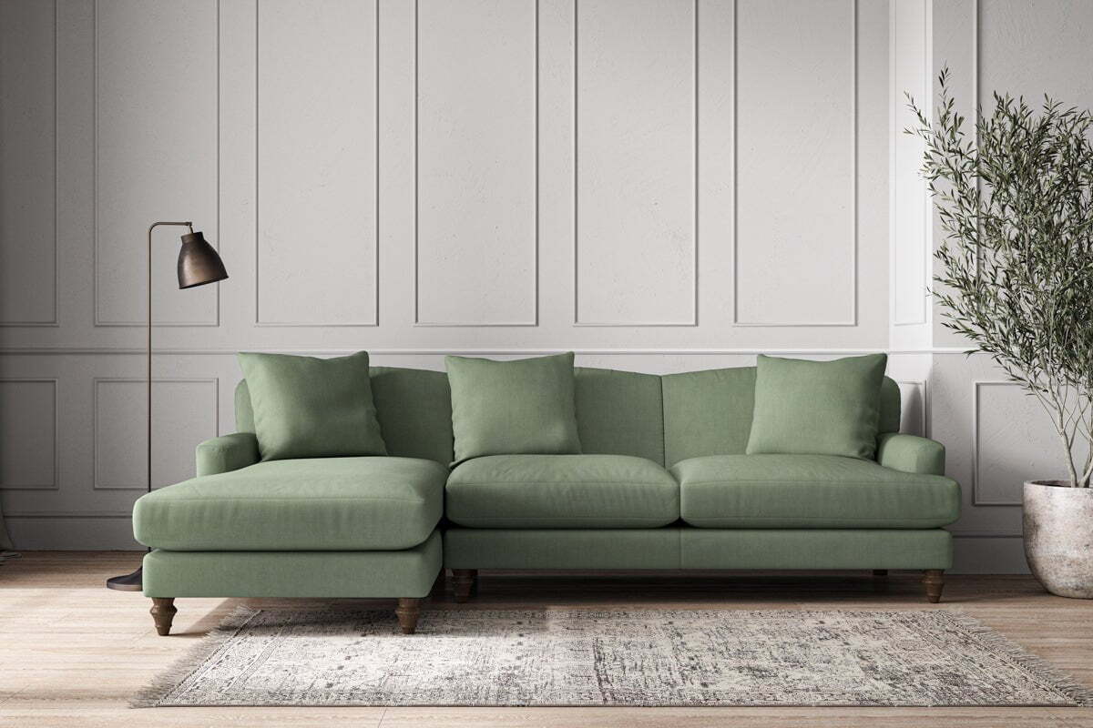 Deni Large Left Hand Chaise Sofa - Brera Linen Jade-MAKE TO ORDER-Nkuku
