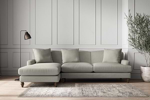 Deni Large Left Hand Chaise Sofa - Brera Linen Smoke