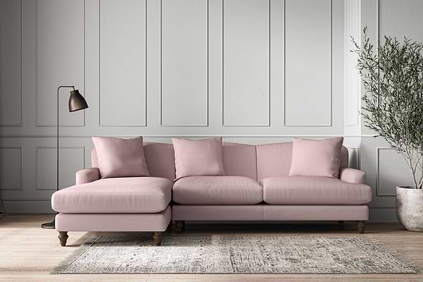 Deni Large Left Hand Chaise Sofa - Recycled Cotton Lavender