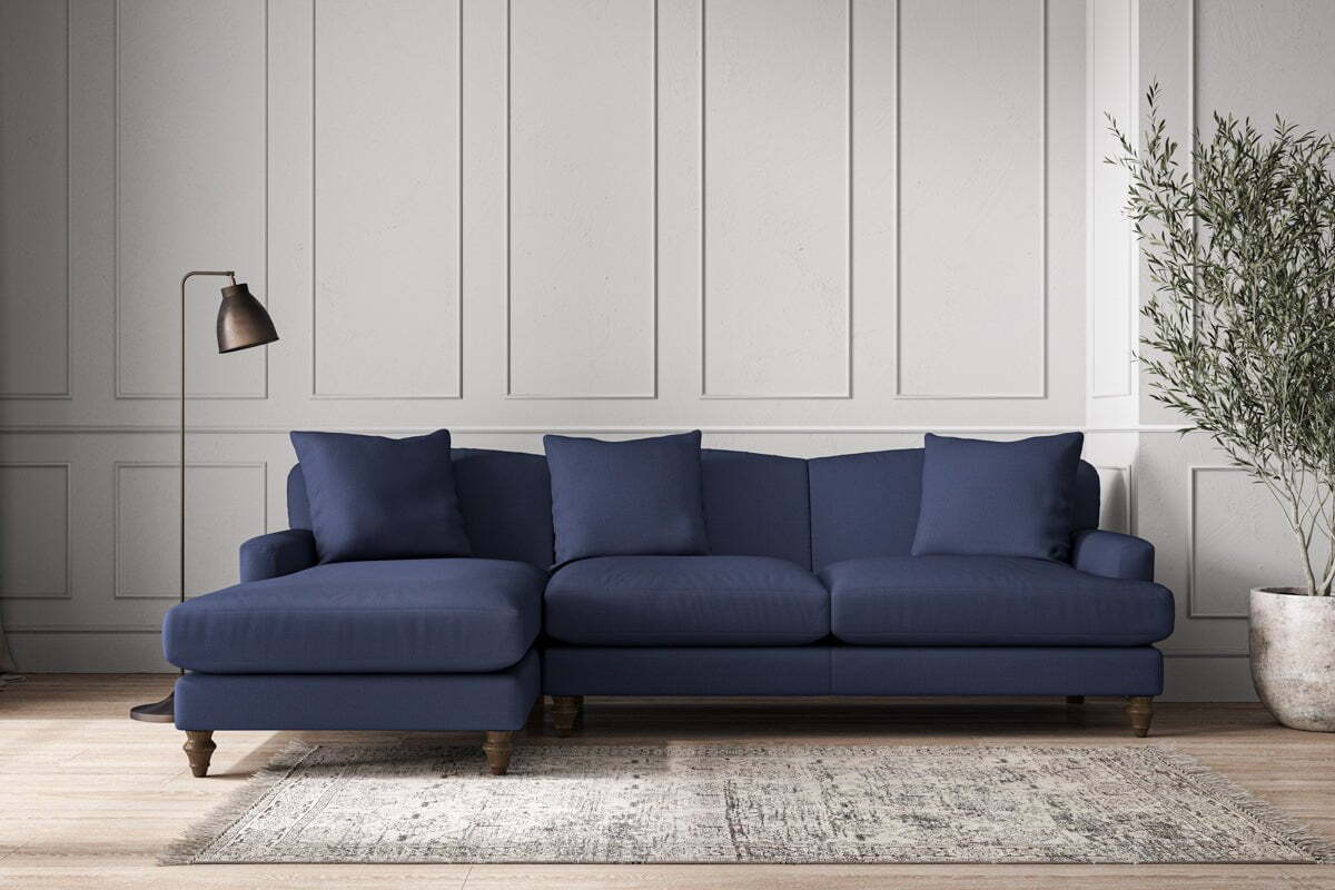 Deni Large Left Hand Chaise Sofa - Recycled Cotton Navy-MAKE TO ORDER-Nkuku