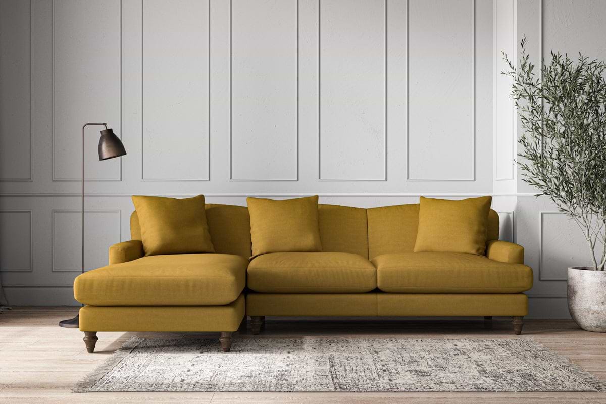 Deni Large Left Hand Chaise Sofa - Recycled Cotton Ochre-MAKE TO ORDER-Nkuku
