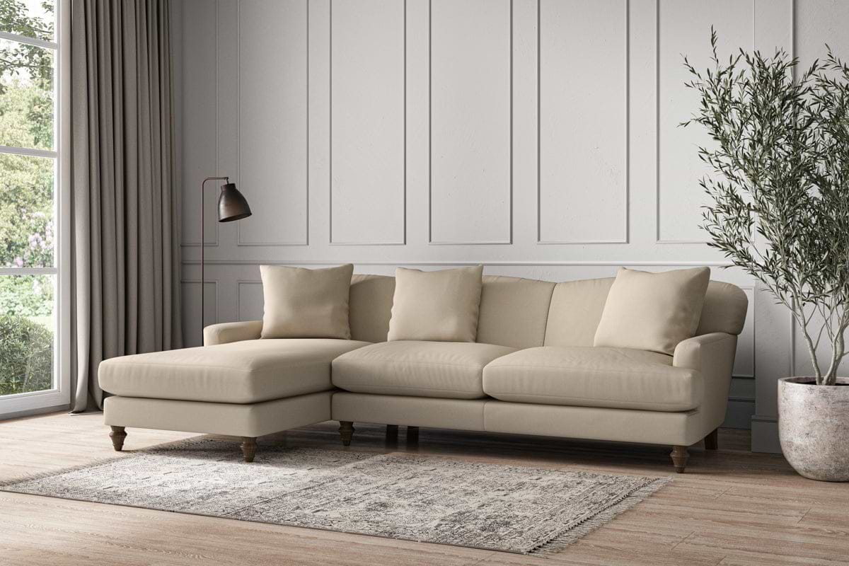 Deni Large Left Hand Chaise Sofa - Recycled Cotton Stone