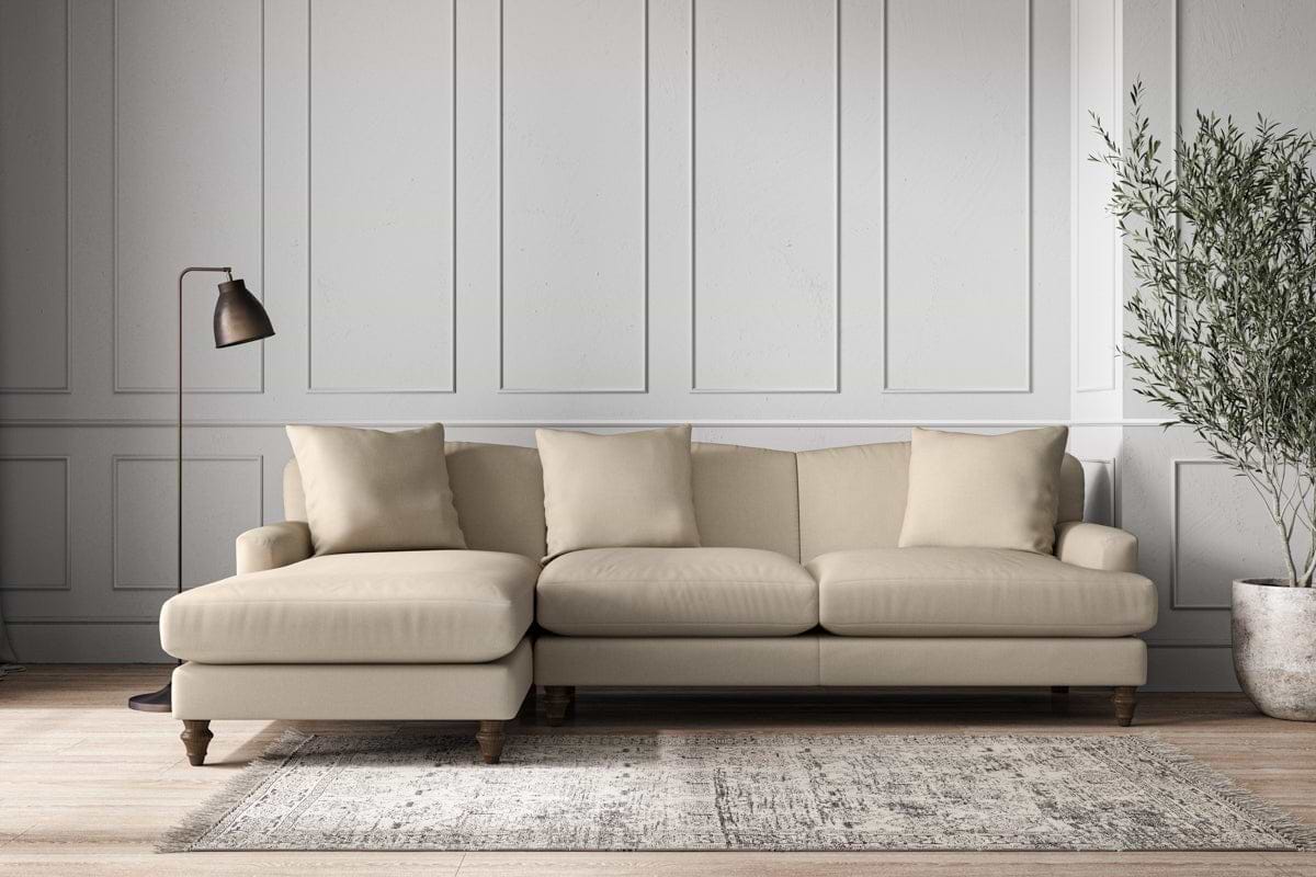 Deni Large Left Hand Chaise Sofa - Recycled Cotton Stone-MAKE TO ORDER-Nkuku