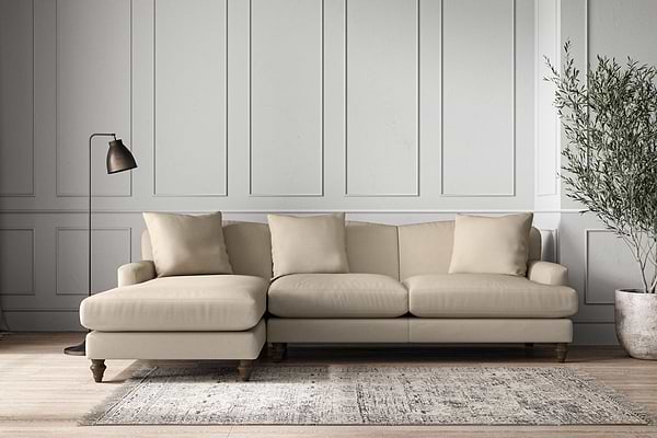 Deni Large Left Hand Chaise Sofa - Recycled Cotton Stone