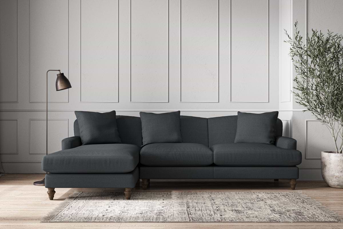 Deni Large Left Hand Chaise Sofa - Recycled Cotton Thunder-MAKE TO ORDER-Nkuku