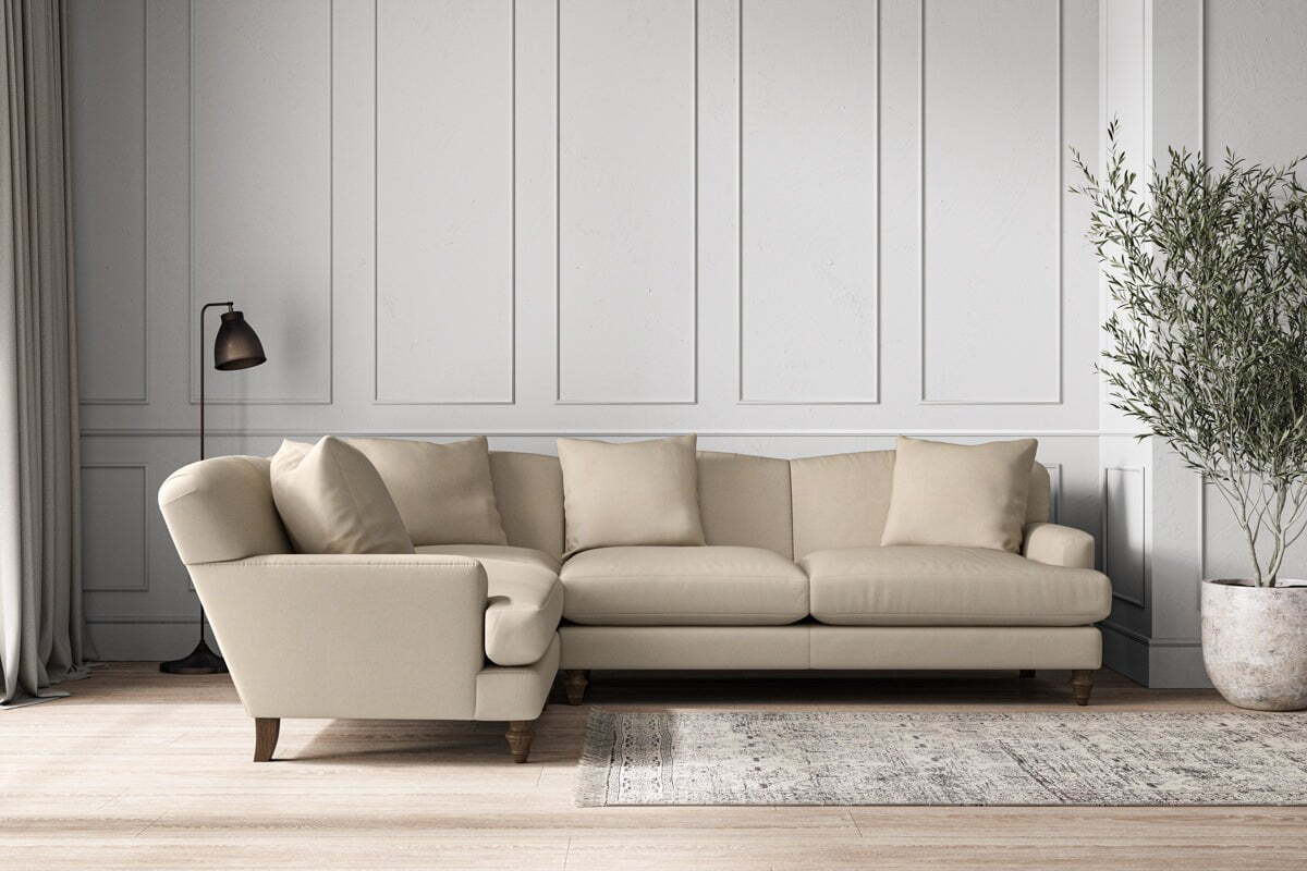 Deni Large Left Hand Corner Sofa - Recycled Cotton Stone-MAKE TO ORDER-Nkuku