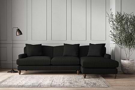 Deni Large Right Hand Chaise Sofa - Brera Linen Charcoal