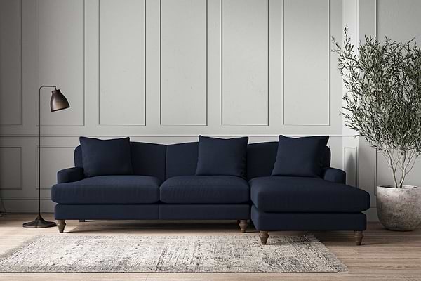 Deni Large Right Hand Chaise Sofa - Brera Linen Indigo