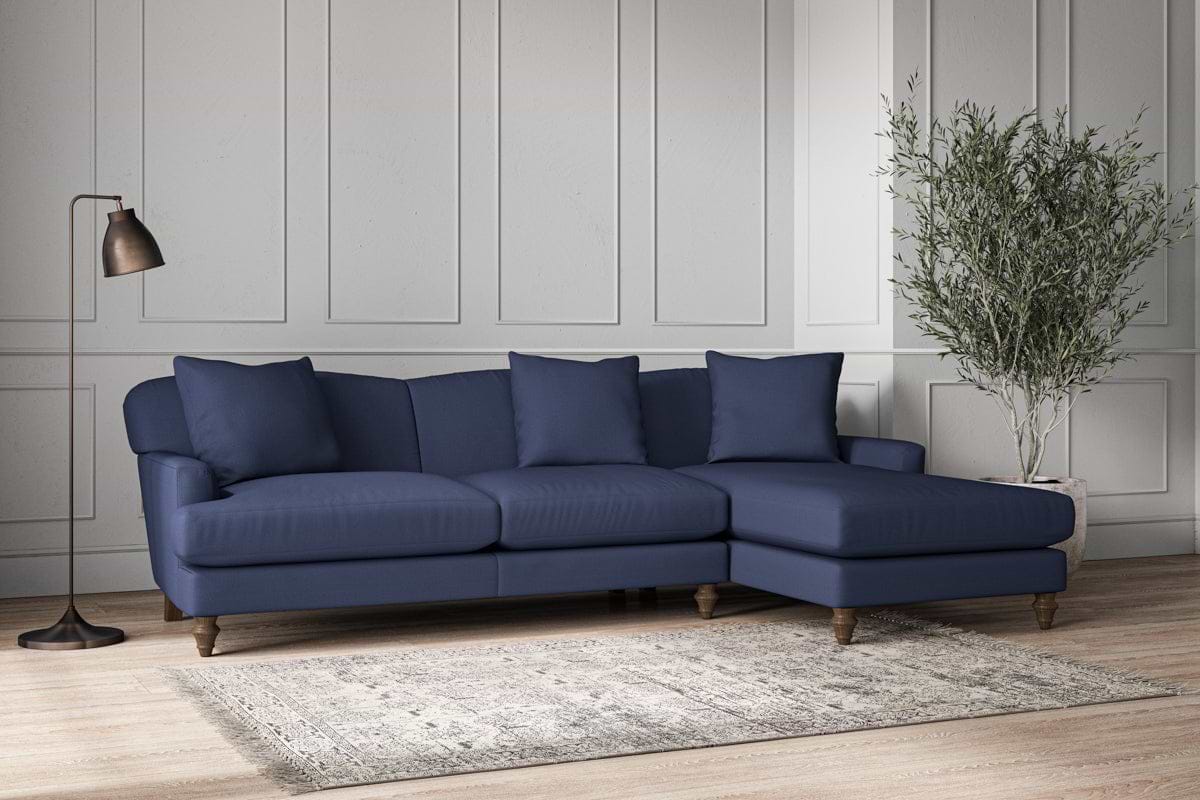 Deni Large Right Hand Chaise Sofa - Recycled Cotton Navy
