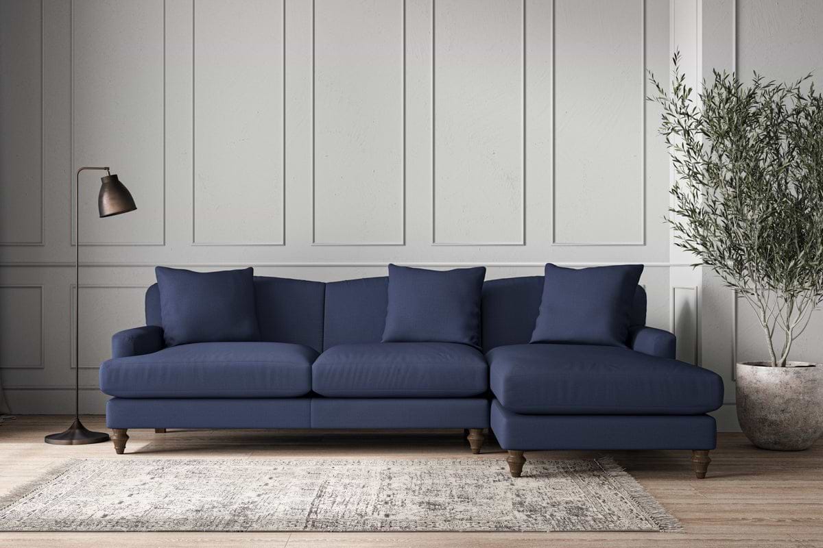 Deni Large Right Hand Chaise Sofa - Recycled Cotton Navy-MAKE TO ORDER-Nkuku