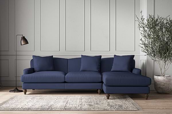 Deni Large Right Hand Chaise Sofa - Recycled Cotton Navy
