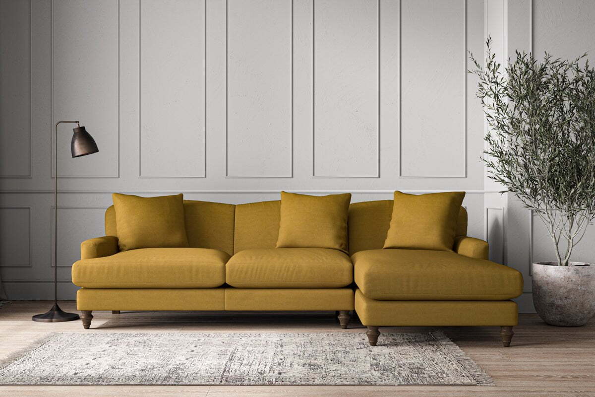 Deni Large Right Hand Chaise Sofa - Recycled Cotton Ochre-MAKE TO ORDER-Nkuku
