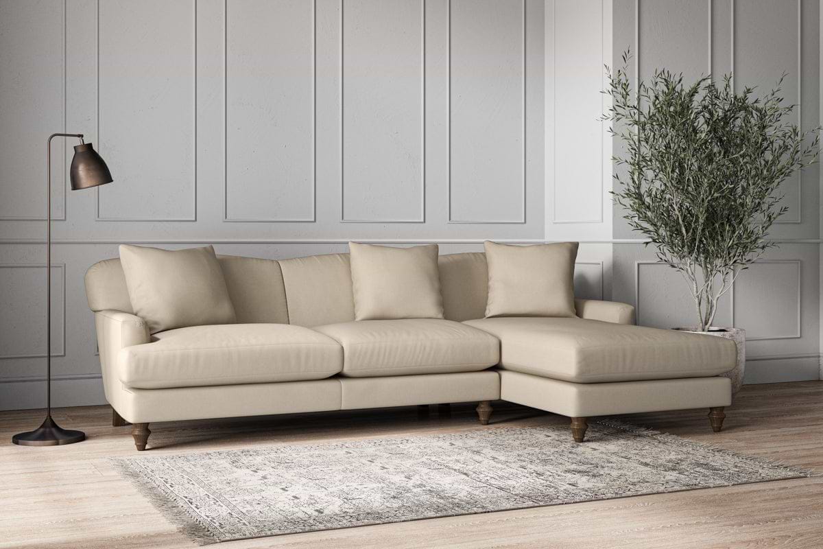Deni Large Right Hand Chaise Sofa - Recycled Cotton Stone