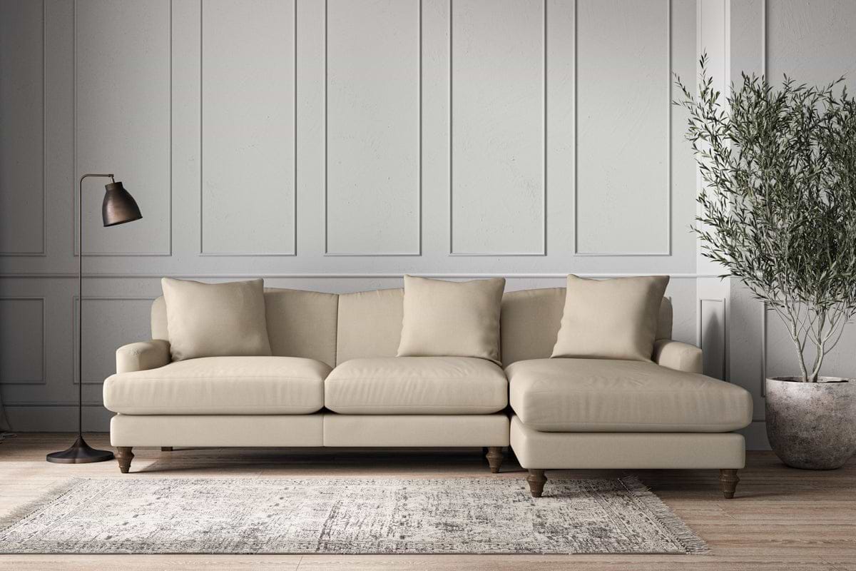 Deni Large Right Hand Chaise Sofa - Recycled Cotton Stone-MAKE TO ORDER-Nkuku