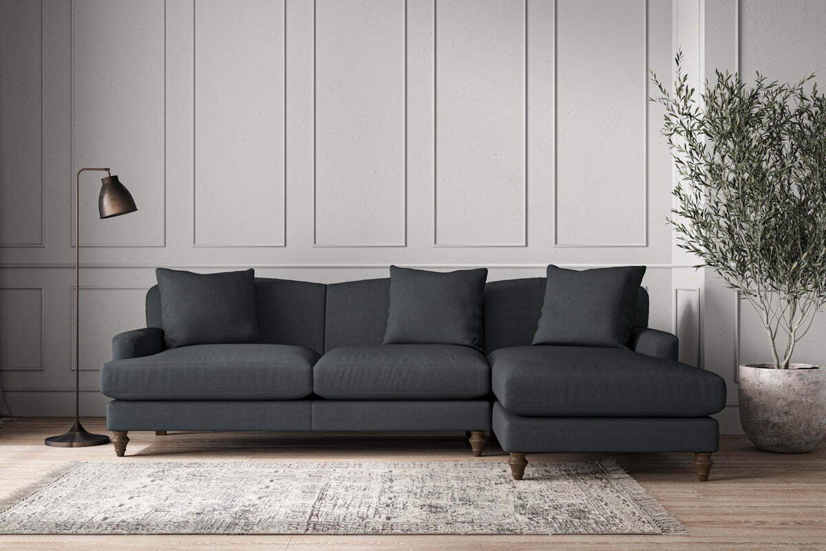 Deni Large Right Hand Chaise Sofa - Recycled Cotton Thunder-MAKE TO ORDER-Nkuku