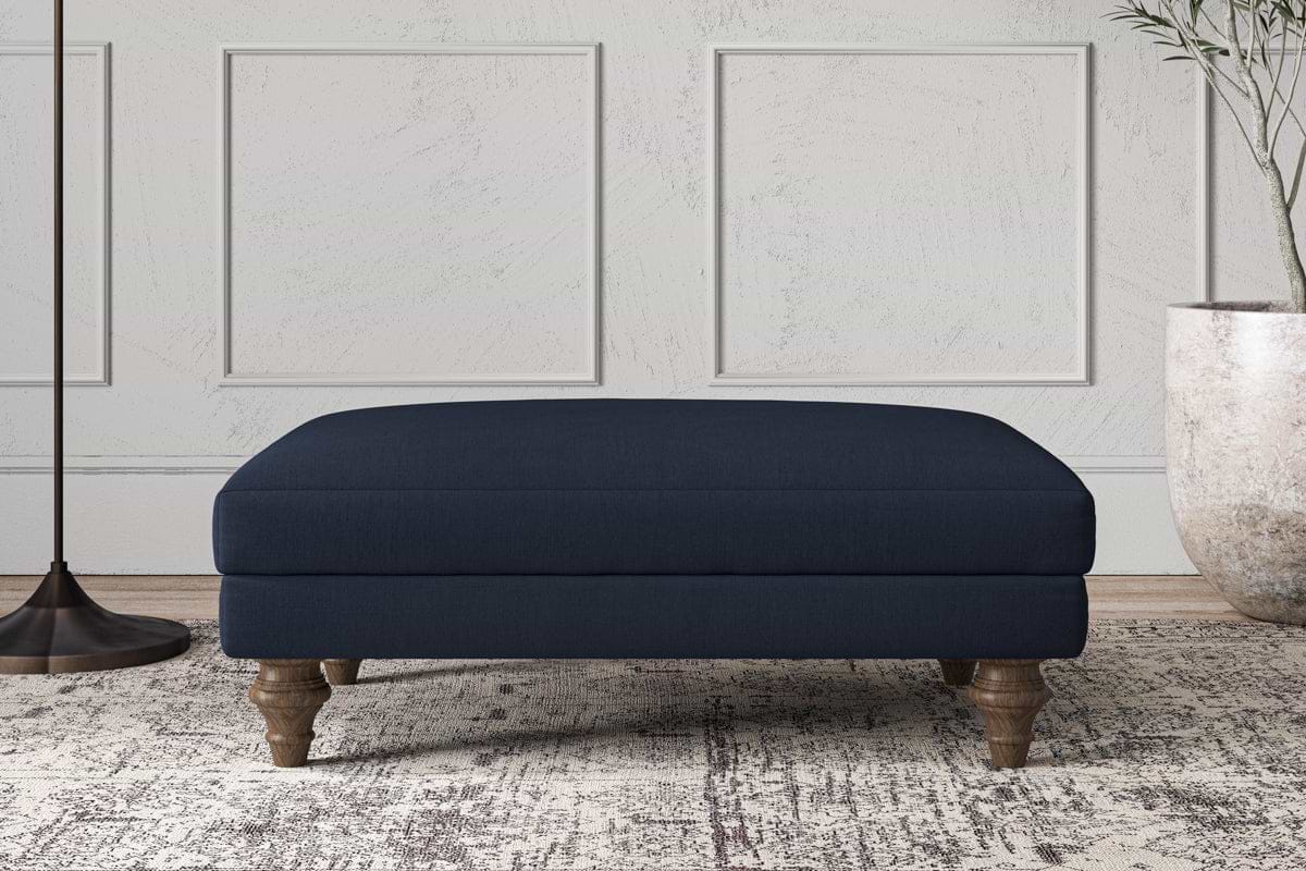 Deni Medium Footstool - Brera Linen Indigo-MAKE TO ORDER-Nkuku