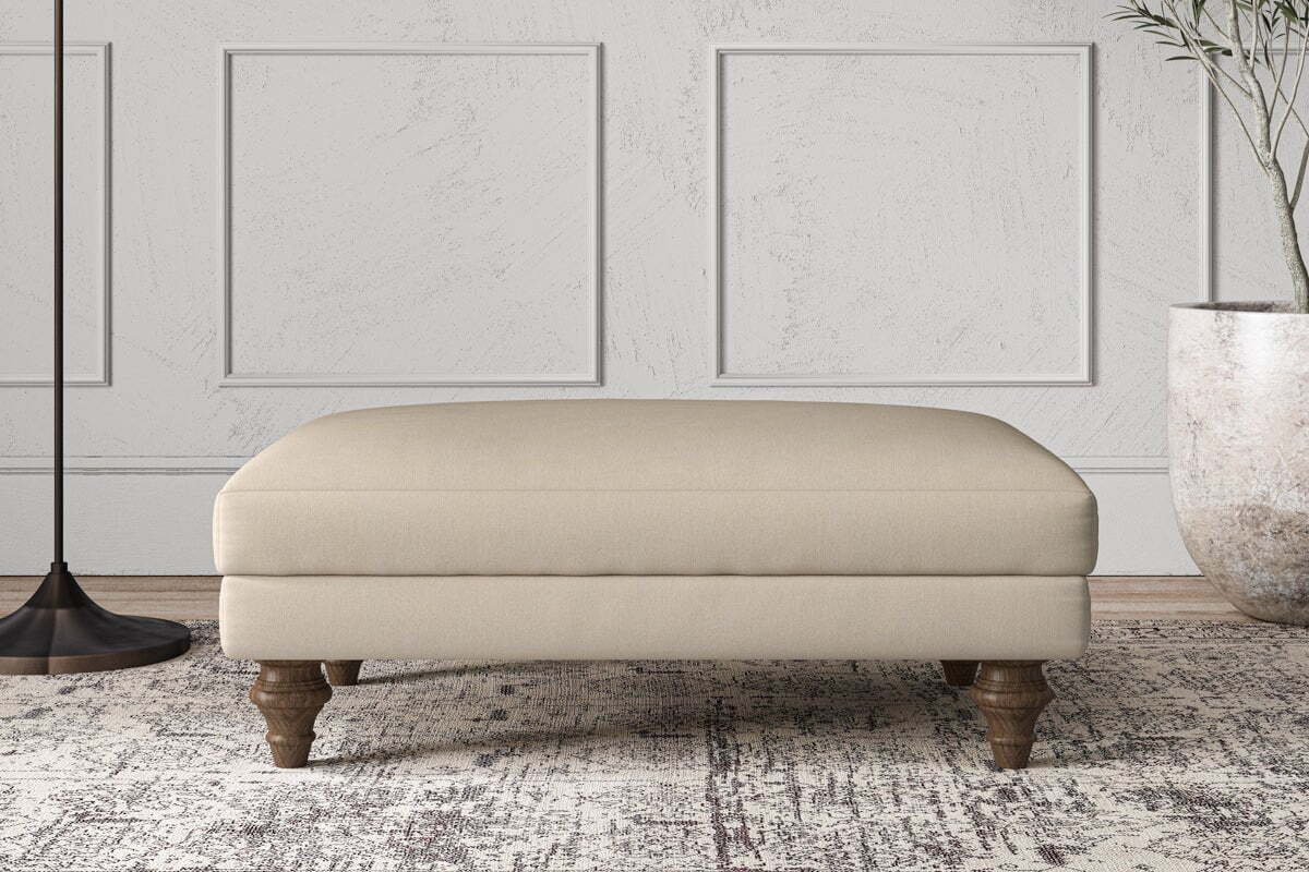 Deni Medium Footstool - Recycled Cotton Stone-MAKE TO ORDER-Nkuku