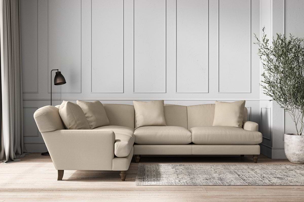 Deni Super Grand Left Hand Corner Sofa - Recycled Cotton Stone-MAKE TO ORDER-Nkuku