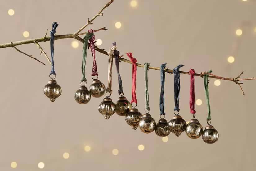 Dew Drop Baubles - Antique Gold - (Set of 12)-CHRISTMAS DECORATIONS-Nkuku