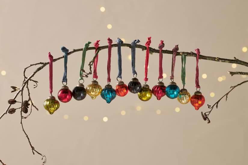 Dew Drop Baubles - Mixed Antique - (Set of 12)-CHRISTMAS DECORATIONS-Nkuku