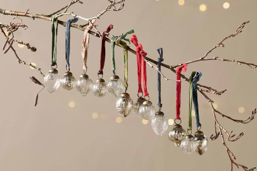 Dew Drop Baubles - Silver & Clear - (Set of 12)-CHRISTMAS DECORATIONS-Nkuku