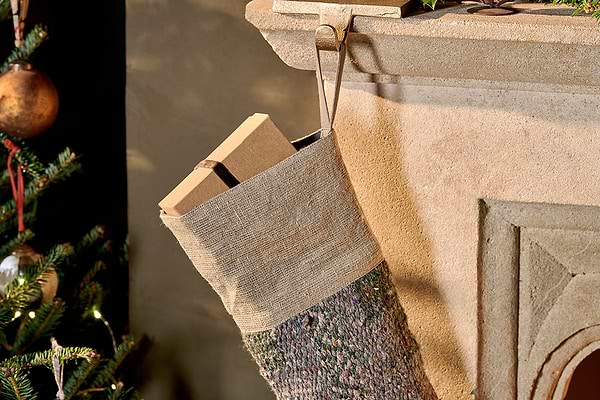 Dhanda Recycled Wool Stocking - Moss & Natural-CHRISTMAS DECORATIONS-Nkuku